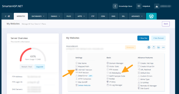 smarterasp.net control panel