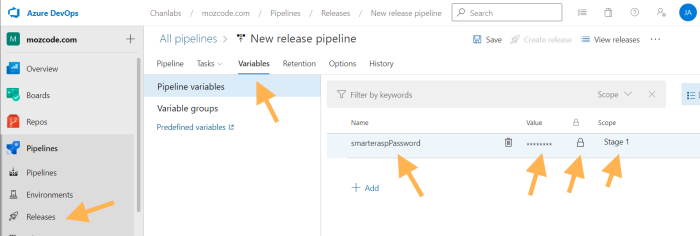 azure devops releases set secret