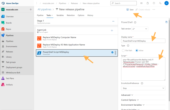 azure devops releases add task settings