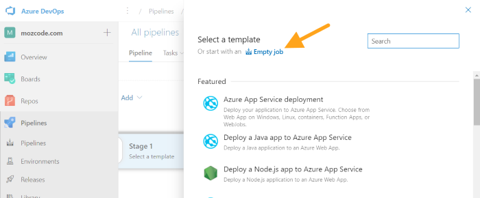 azure devops releases select template